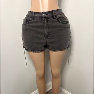 Fashion Nova Charcoal Jean Shorts with Chain Detail